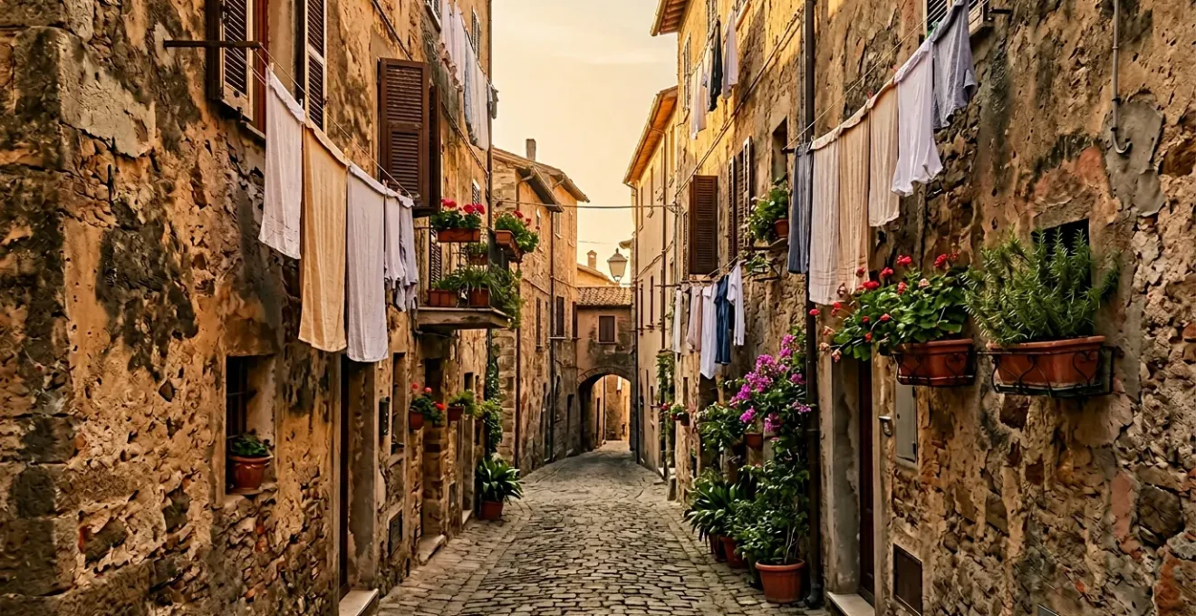 Vicolo stretto e autentico in un centro storico italiano lontano dalle folle turistiche