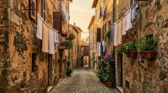 Vicolo stretto e autentico in un centro storico italiano lontano dalle folle turistiche
